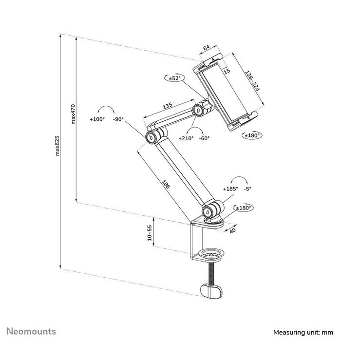Neomounts DS15-545WH1 Support universel pour tablettes de 4,7 à 12,9 pouces avec rotule 360 degrés et inclinaison, pour bureau, blanc