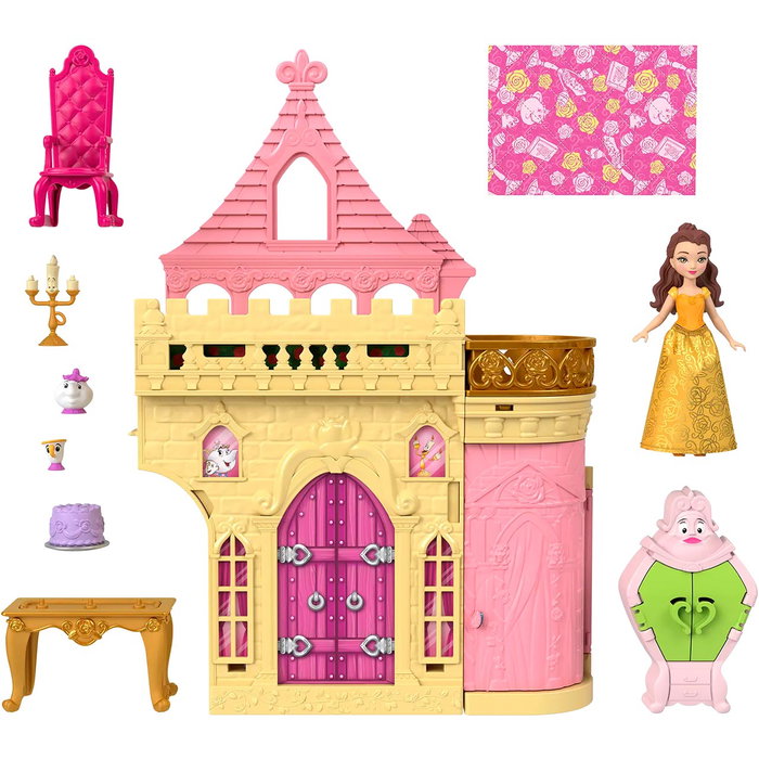 Mattel Disney Princess Château de Bella La Belle et la Bête Jdp54 - Maison de poupée avec figurines Mrs Potts, Chip, Lumière
