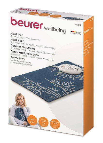 Beurer HK-35 - Coussin chauffant électrique bleu pour dos et muscles avec affichage et contrôle température - 30x40 cm