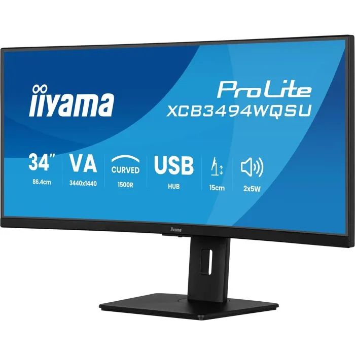 Iiyama ProLite - Écran PC Gaming incurvé 34 pouces UWQHD (3440x1440) 120Hz - Dalle VA - Temps de réponse 0.4 ms - FreeSync - Hub USB 3.2 et Type-C