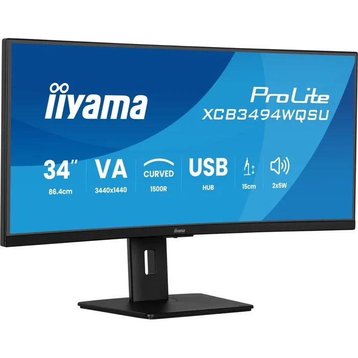 Iiyama ProLite - Écran PC Gaming incurvé 34 pouces UWQHD (3440x1440) 120Hz - Dalle VA - Temps de réponse 0.4 ms - FreeSync - Hub USB 3.2 et Type-C