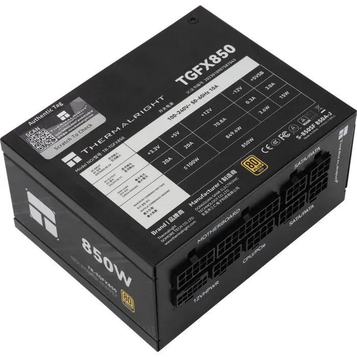Thermalright TGFX-850 Alimentation PC 850W 80 Plus Gold Modulaire Noir - ATX 3.0 - SFX - Ventilateur 92mm - Compatible PCI-E 5.0 12VHPWR