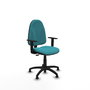 Chaise de bureau Algarra avec mécanisme de contact permanent de base, recouverte de tissu turquoise. Équipée d'une base en polyamide noir, d'accoudoirs 1D et de butées