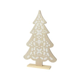 KSD Sapin de Noël en Bois avec Détails Blancs 30 x 6 x 48 cm