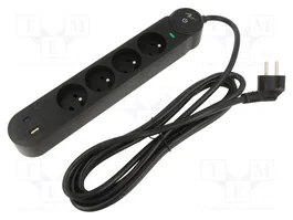 ART Bloc PC parafoudre noir avec 4 prises et ports USB