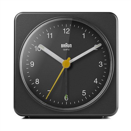 Braun BC-03-B Réveil Analogique Classique avec Mouvement Continu Silencieux et Aiguilles Luminiscentes - Noir