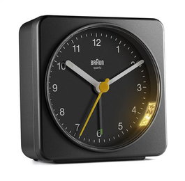 Braun BC-03-B Réveil Analogique Classique avec Mouvement Continu Silencieux et Aiguilles Luminiscentes - Noir