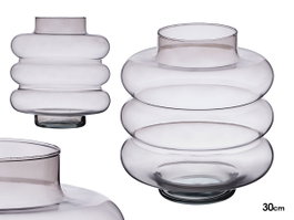 GIFTDECOR Vase en Verre Triple Sphère Aplatie Gris 30cm