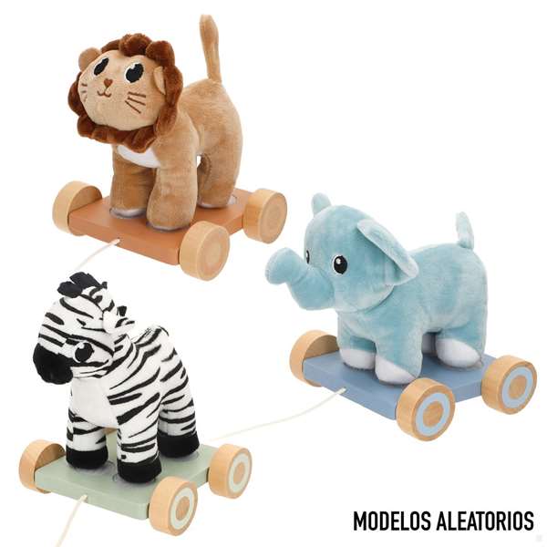 Woomax - Peluche à tirer animaux en bois pour enfants - Modèles surtidos - Jouet d'éveil dès 12 mois