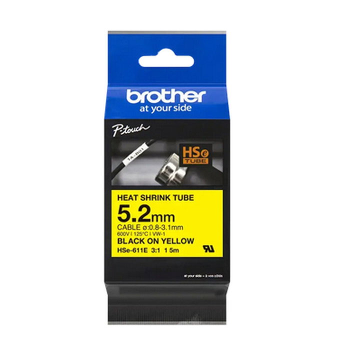 Ruban Laminé pour Etiqueteuses Brother HSE611E Noir Multicouleur (1 Unité)
