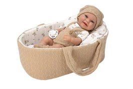Muñecas Arias Muñeca Elegance 33 cm Babyto Marron avec Capazo, Poupée garçon en vinyle, Âge minimum 3 ans