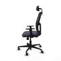 Chaise Alfera Synchro 4 positions tissu Gris foncé Maille Noir Base en nylon noir Accoudoir 1D Appui-tête 2D Roulettes 65mm pour moquette