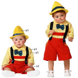 Costume Bébé Garçon 12-24 Mois Rouge avec Chapeau - Pantalon Court, Camiseta, Bretelles, Polyester