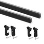 Emuca Lot de 2 x 0.75m Rails pour armoires en soie avec supports, Aluminium et Plastique, Peint en noir