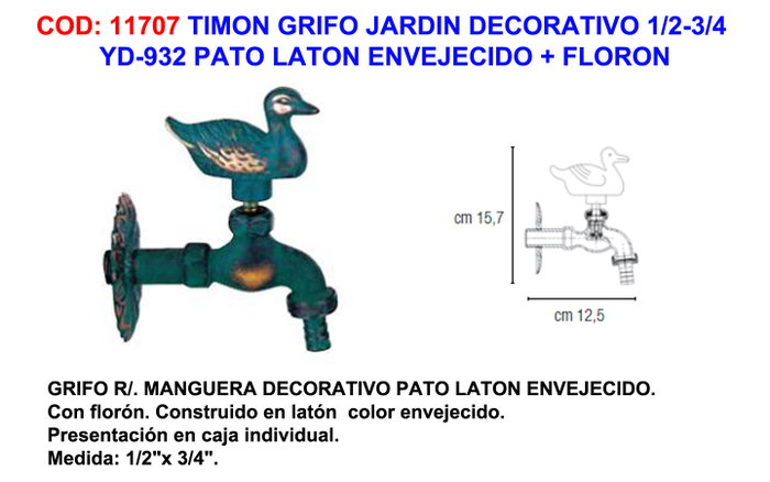 Pluvia Grifo Jardin Decorativo YD932 Pato 1/2-3/4 Laiton Env+Flor Ean13 8435012433782 Pluvia Grifo Jardin Decorativo YD932 Pato 1/2-3/4 Laiton Env+Flor Ean13 8435012433782