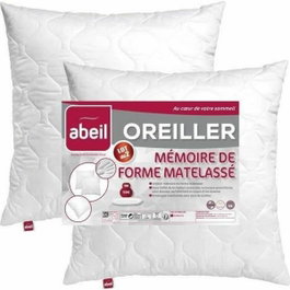Abeil Lot de 2 Oreillers à mémoire de forme matelassés, 60x60 cm, Blanc