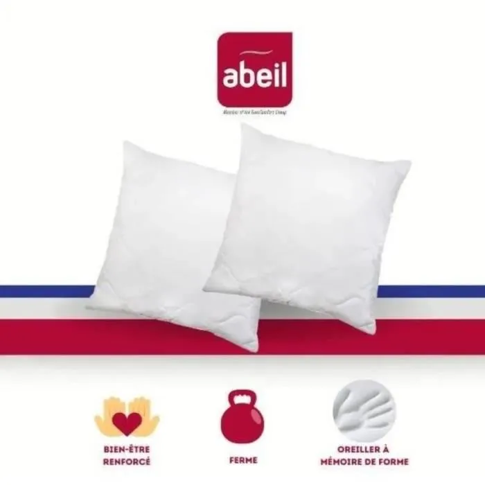 Abeil Lot de 2 Oreillers à mémoire de forme matelassés, Blanc 60x60 cm, pour un sommeil doux et confortable