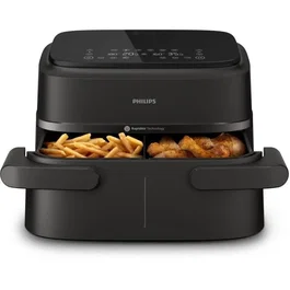 Philips Airfryer Série 1000, Friteuse sans huile 2400W 7.1L NA150/00 Noir avec Panier flexible et séparateur amovible, Écran tactile, 6 pré-réglages