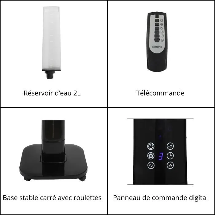 Ventilateur brumisateur sur pied 2 en 1 OCEANIC Ø44 cm 70W 2L Télécommande Minuterie Noir