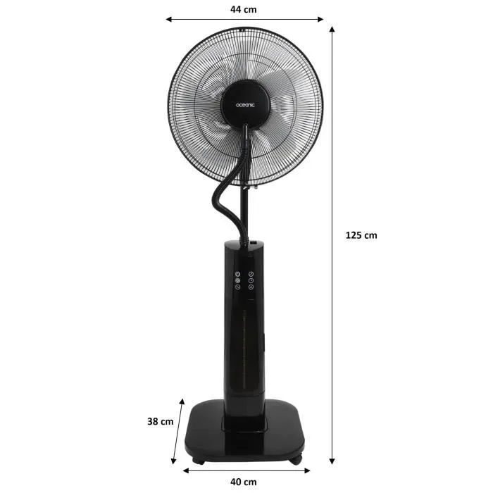 Ventilateur brumisateur sur pied 2 en 1 OCEANIC Ø44 cm 70W 2L Télécommande Minuterie Noir