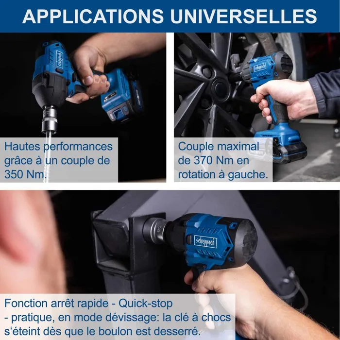 Scheppach BC-IW350-X - Clé à choc sans fil brushless 1/2 - 180Nm/350Nm 3600 bpm - avec 3 douilles, batterie 20V 2Ah et chargeur 2.4A