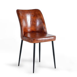 GINER Y COLOMER Chaise design en cuir naturel marron avec piètement métal - Siège 45x42 cm, dossier 37 cm