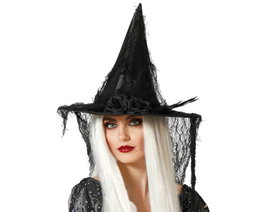 atosa Sombrero de bruja negro con telaraña para mujer adulto