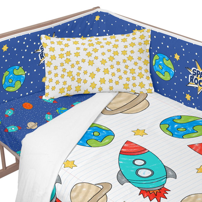 Protection du berceau HappyFriday Mr Fox Space rocket Multicouleur 210 x 40 cm