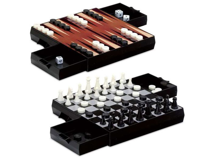 Cayro Jeu d'échecs, dames et backgammon magnétique - Coffret de voyage 16.5x18x3 cm