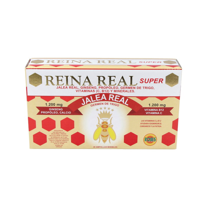 ROBIS Reina Real Super 20Amp - Complément alimentaire avec gelée royale, ginseng, vitamines et minéraux ROBIS Reina Real Super 20Amp - Complément alimentaire avec gelée royale, ginseng, vitamines et minéraux