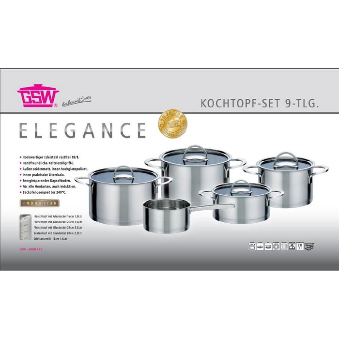GSW Batterie de cuisine ELEGANCE 9 pièces en acier inoxydable