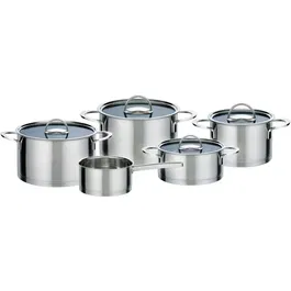 GSW Elegance - Batterie de cuisine 9 pièces en acier inoxydable 18/10 pour induction - Set avec faitout, casseroles et couvercles (16, 20, 24 cm)