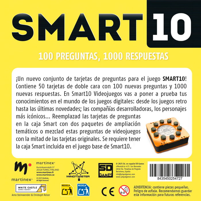 SD GAMES - Smart 10 Expansion Videojuegos, Jeu de Société avec Questions sur les Jeux Vidéo, en Espagnol, 2 à 8 Joueurs, +14 Ans, Compatible avec la Boîte Smart de Base