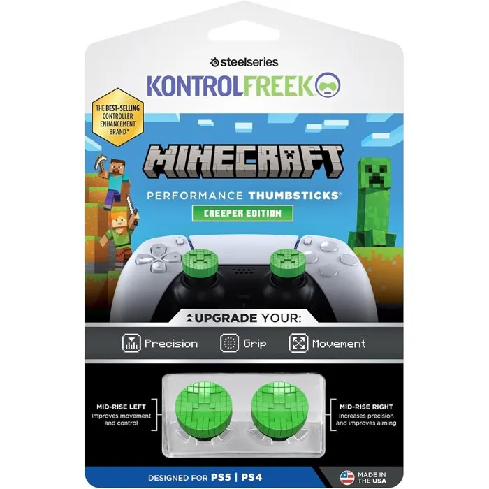 SteelSeries KontrolFreek Minecraft Creeper Edtion Performance Thumbsticks Pack de 2 pour manettes PS5 / PS4 - Vert SteelSeries KontrolFreek Minecraft Creeper Edtion Performance Thumbsticks Pack de 2 pour manettes PS5 / PS4 - Vert