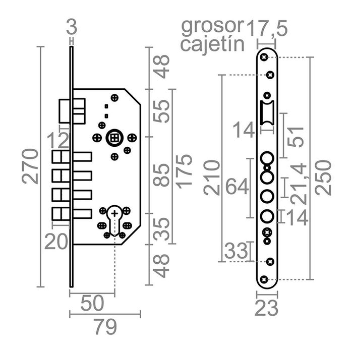 Serrure à mortaiser Micel Acier 85 mm