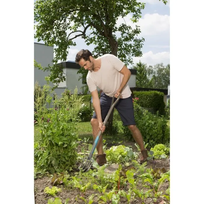 GARDENA Fourche à bêcher NatureLine 17002-20 - Manche en bois FSC, dents en acier trempé, poignée ergonomique - Garantie 10 ans