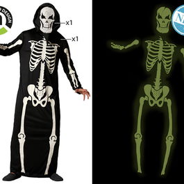 Costume de squelette fluorescent avec capuche pour homme adulte, effet phosphorescent, taille XS-S, en polyester noir, thème Halloween