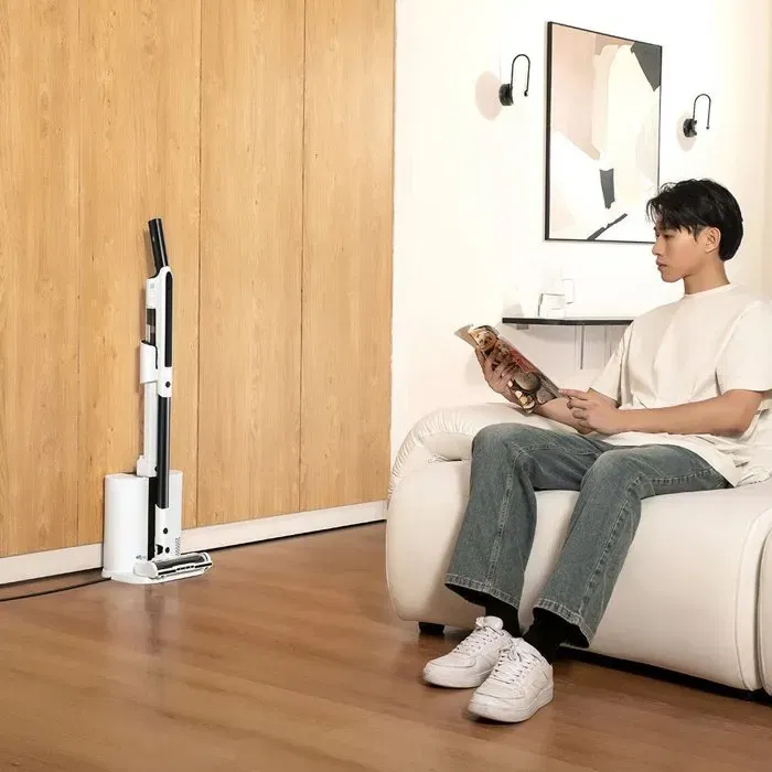 Eziclean Aspirateur Balai sans fil Cyclomax R15 Station - Puissance 20000 Pa - Autonomie 30 min - Bac 2,2 L - Blanc et Noir - Technologie Cyclomax