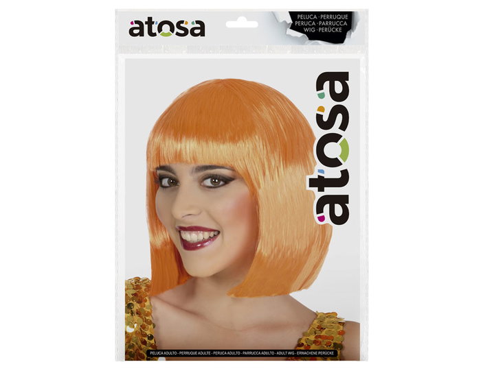 Perruque orange courte lisse avec frange - 100 grammes