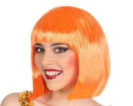 Perruque orange courte lisse avec frange - 100 grammes