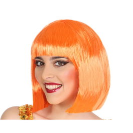 Perruque courte lisse orange avec frange