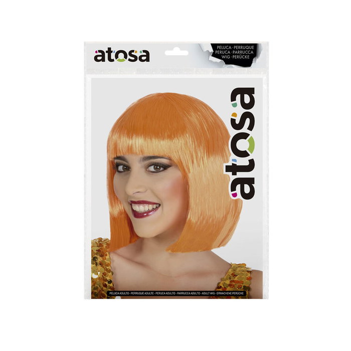 Perruque courte lisse orange avec frange