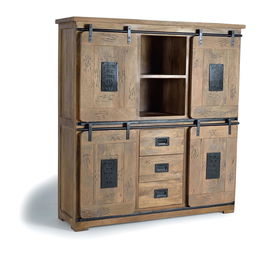 GINER Y COLOMER - Armoire de style industriel en bois de manguier avec détails métalliques, 4 portes et 3 tiroirs - Dimensions 160 x 150 x 45 cm