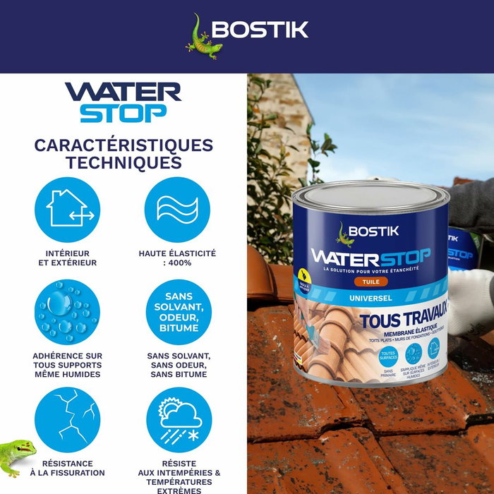 Bostik Waterstop Membrane d'étanchéité - Couleur Tuile - 1 kg Bostik Waterstop Membrane d'étanchéité - Couleur Tuile - 1 kg