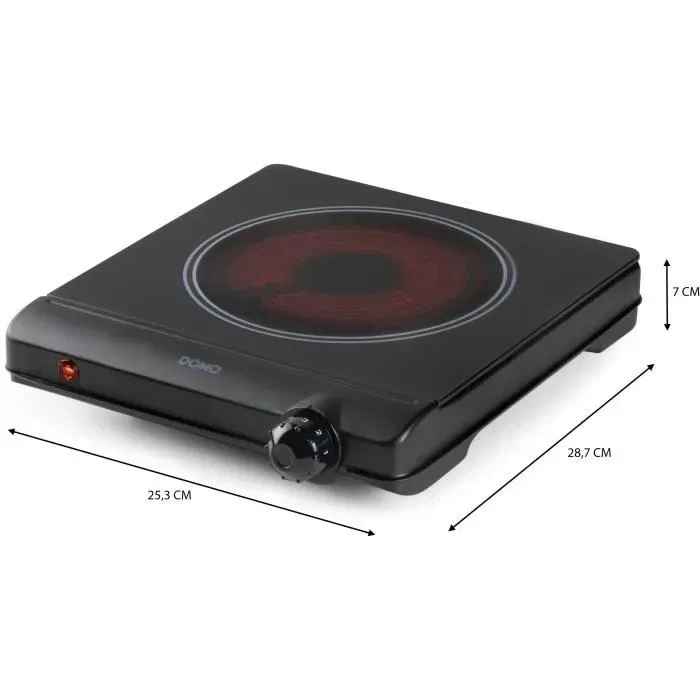 DOMO DO30111KP Plaque de cuisson céramique 1 feu 1250W Noir 25.3 x 28.7 x 7 cm pour petite cuisine