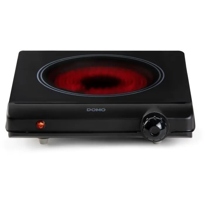 DOMO DO30111KP Plaque de cuisson céramique 1 feu 1250W Noir 25.3 x 28.7 x 7 cm pour petite cuisine