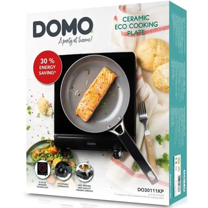 DOMO DO30111KP Plaque de cuisson céramique 1 feu 1250W Noir 25.3 x 28.7 x 7 cm pour petite cuisine
