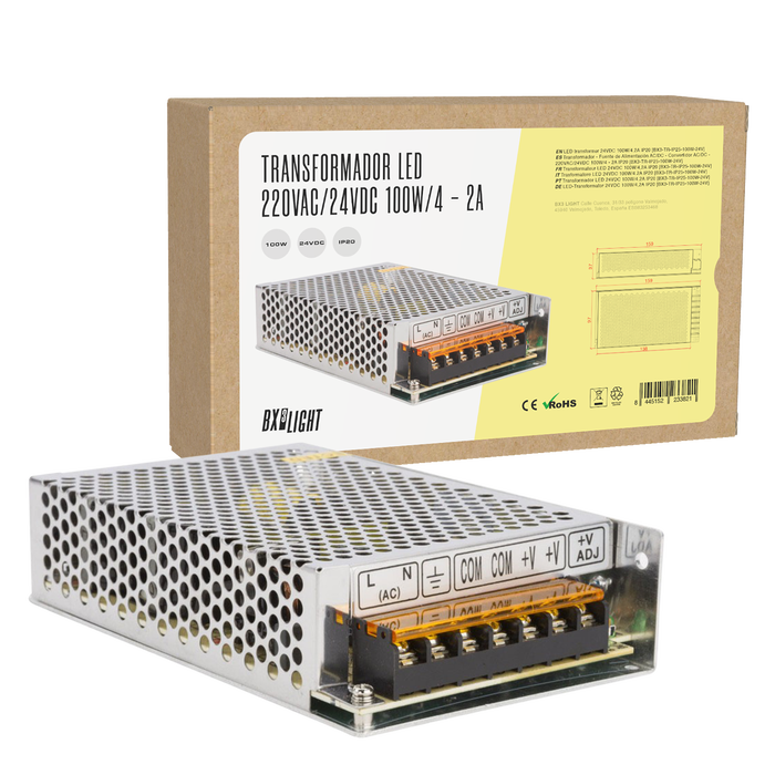 BX3 LIGHT Transformateur LED 24VDC 100W/4,2A IP20 [BX3-TR-IP25-100W-24V] Alimentation AC/DC