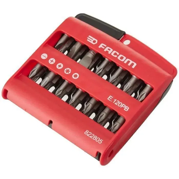 Facom E.120PB Boîte de 28 embouts 1/4" High Perf' (Fente, PH, PZ, 6 pans, Torx) - Étalon professionnel pour vissage manuel