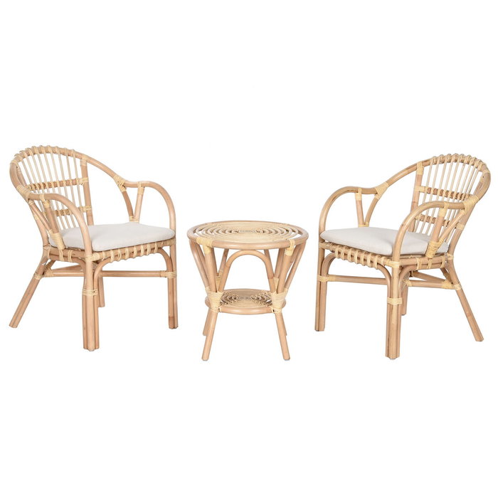Home ESPRIT Ensemble Table + 2 Chaises Blanc Naturel Home ESPRIT Ensemble Table + 2 Chaises Blanc Naturel